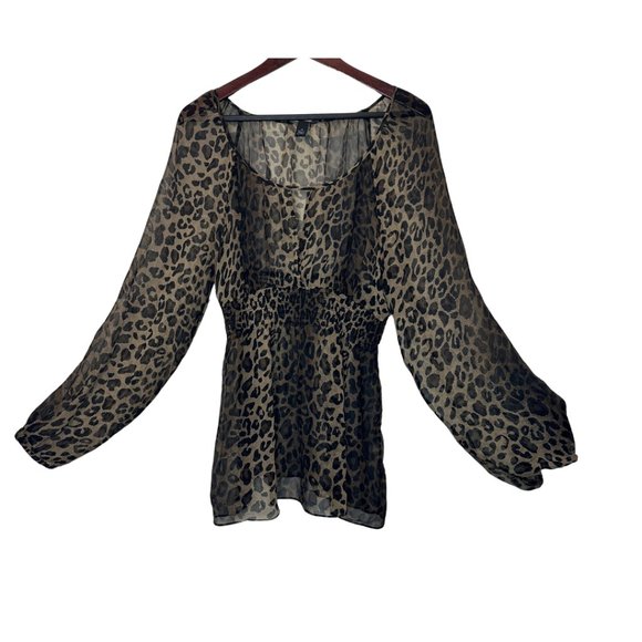 SOLD sheer silk cheetah print long sleeve shirt inc international concepts 14 - Picture 3 of 15